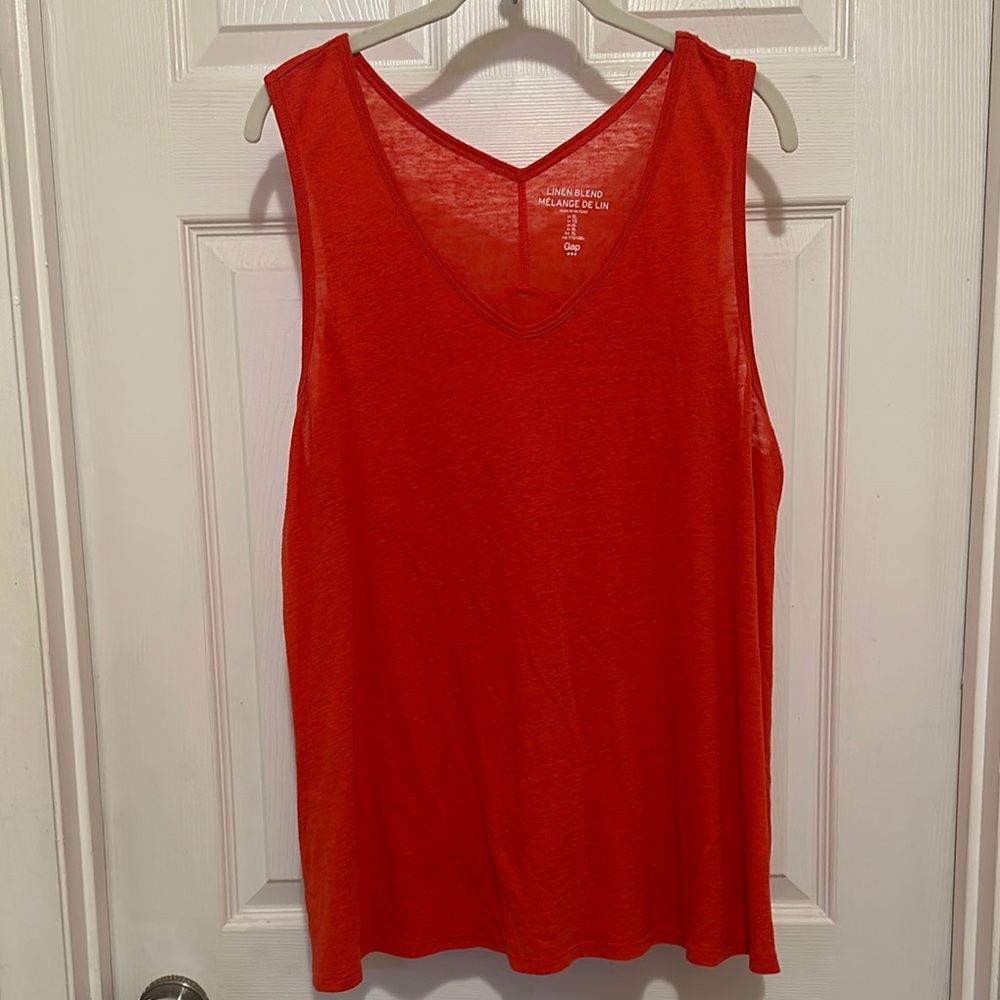 GAP Coral Linen Blend Sleeveless V-Neck Tank Top